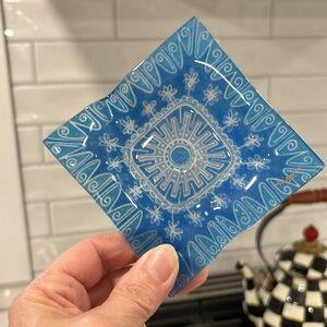 Higgins MCM Blue Fused Art Glass Ashtray Trinket Dish